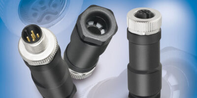 High power M12 connectors carry up to 8-A on each contact