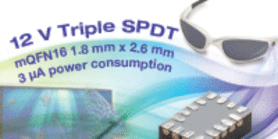 Low power 12-V triple SPDT switch is optimized for 3D shutter glasses
