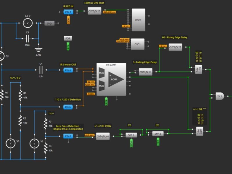 Automatic hand dryer with universal AC input using a programmable mixed-signal matrix