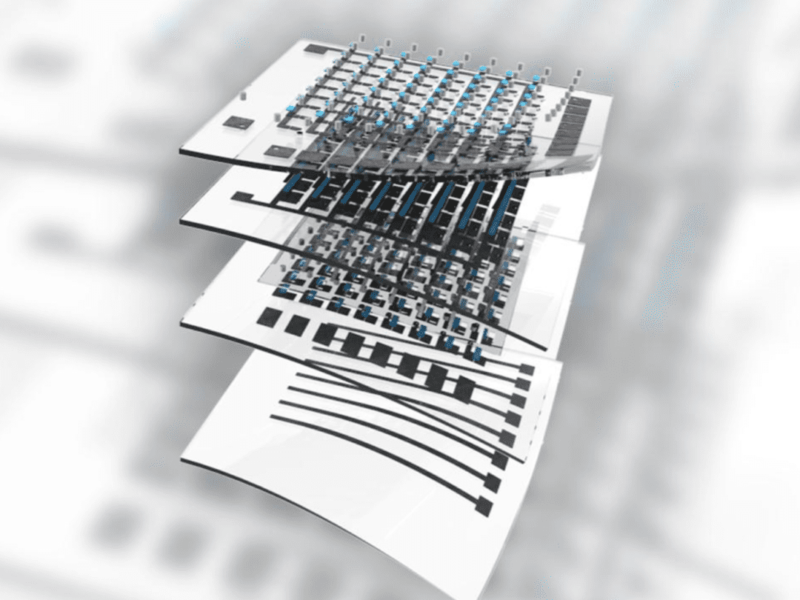 Stretchy electronics with sandwiched semiconductor