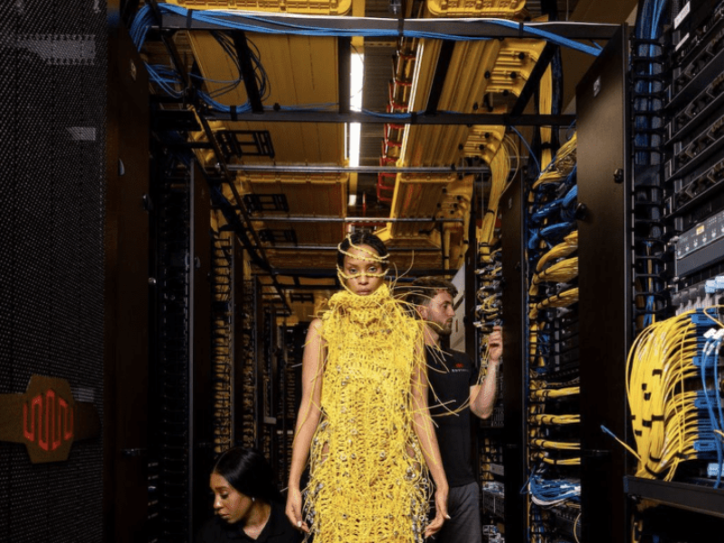 Dress is constructed entirely from datacentre cables
