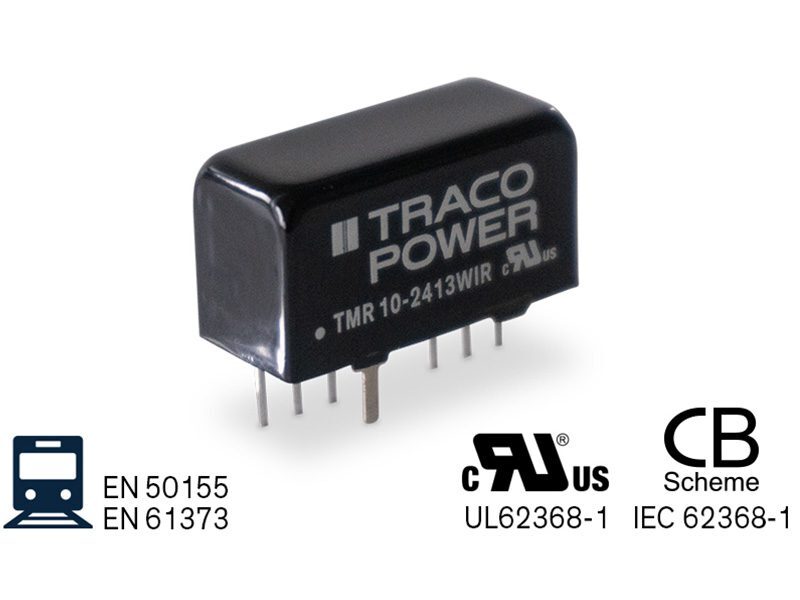 Série TMR 10WIR : Convertisseur compact CC/CC 10 W approuvé pour l’industrie ferroviaire avec plage de tension d’entrée large de 4:1