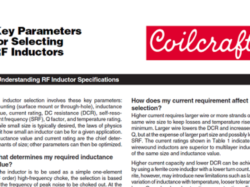 Key Parameters for Selecting RF Inductors