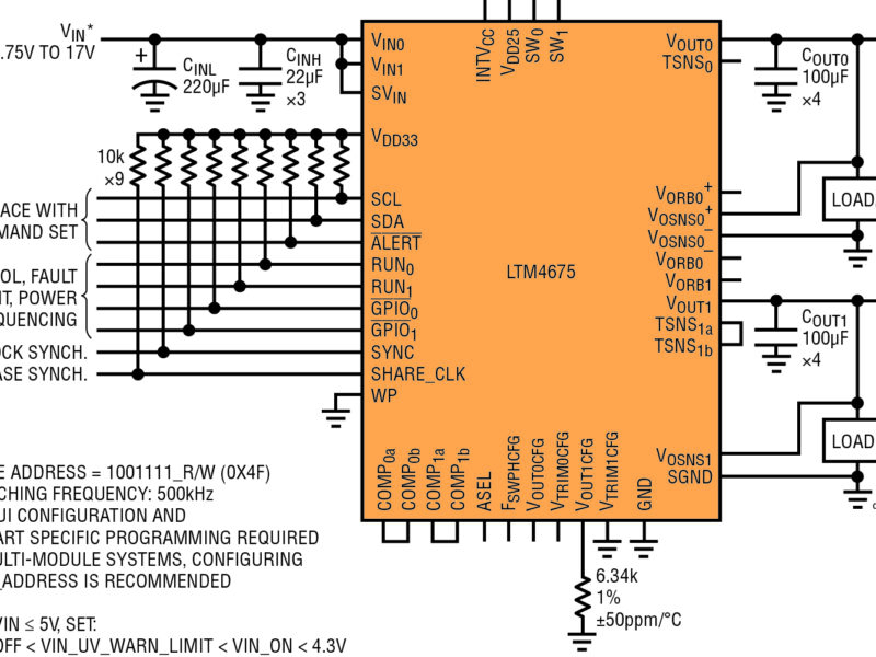Régulateur abaisseur µModule double 9A avec gestion du système l&rsquo;alimentation numérique