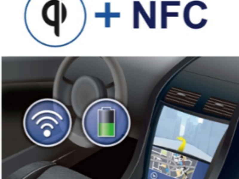 Wireless charging solution with NFC communication for in-car use
