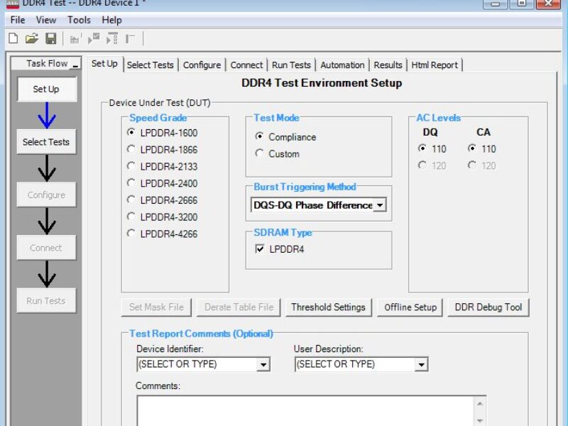 LPDDR4 design characterisation runs as an oscilloscope compliance test app