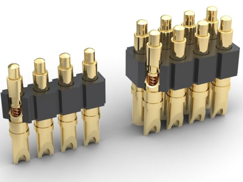 Double row solder cup spring pin header strips