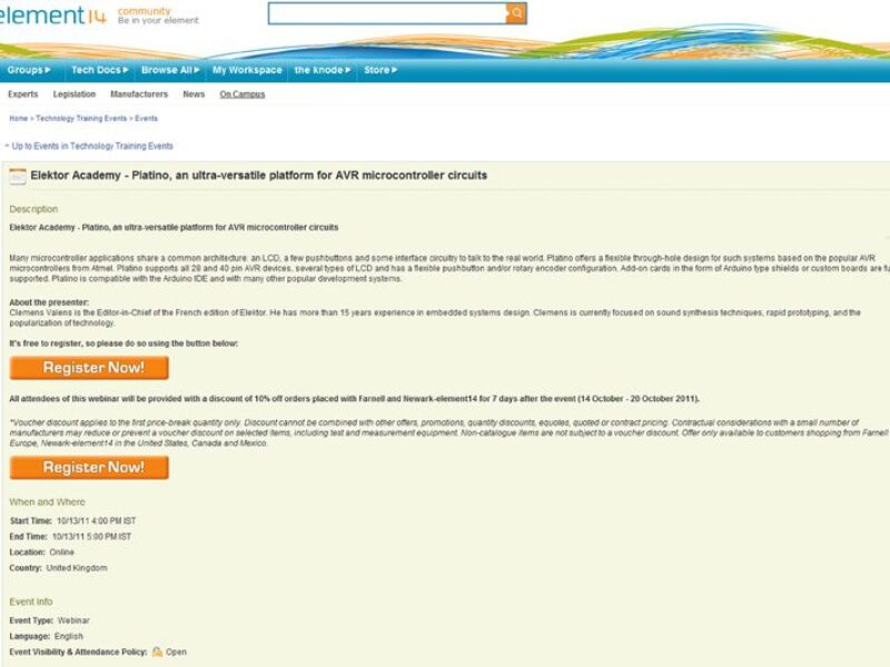 element14 and Elektor Academy launch monthly webinars