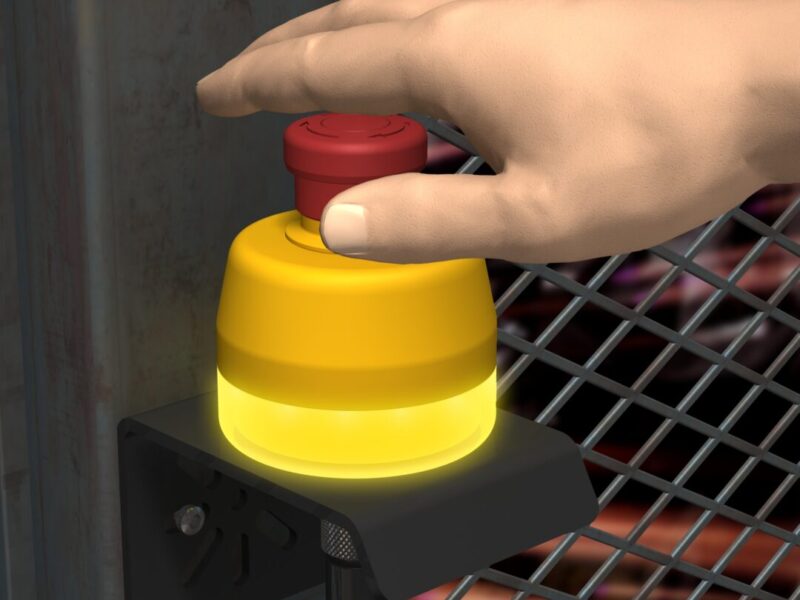 First E-stop button features illuminated base for increased safety