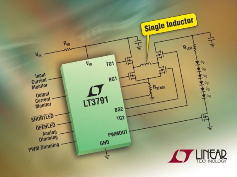 4-switch synchronous buck-boost controller IC regulates voltage and charges batteries in LED applications