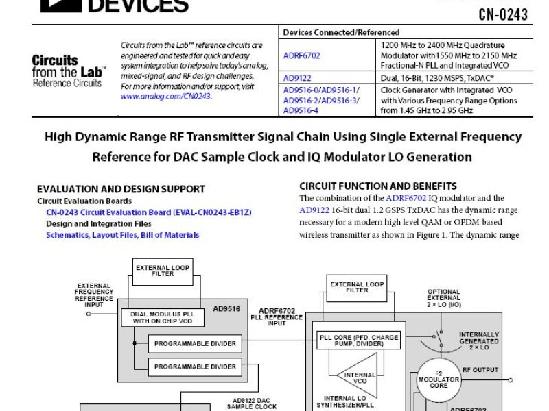 High dynamic range RF transmitter signal chain using single external frequency reference