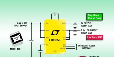 Pompe de charges en mode abaisseur, haute tension, deux sorties, à faible dissipation